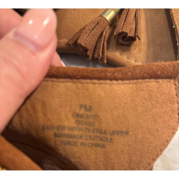 Mia Brown Fringe Gladiator Sandals 7M Tassel Details Gold Accents Open Toe - Picture 4 of 5